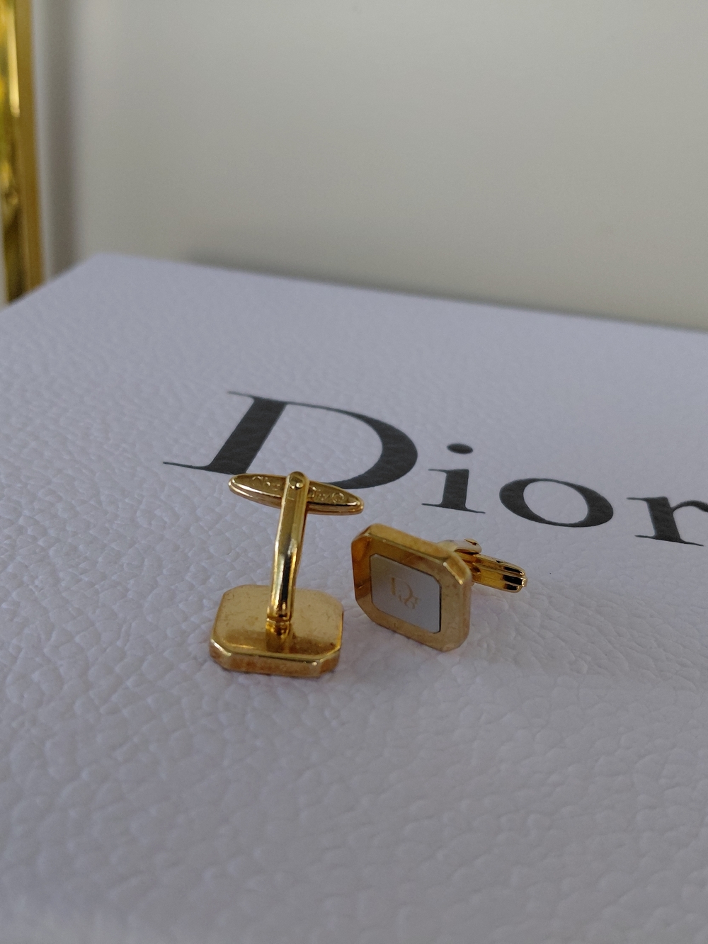 Dior Gold and White Square Logo Cufflinks - Picture 3 of 3